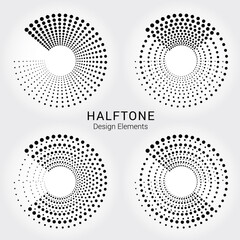 Halftone spiral vector element. Abstract monochrome backdrop. Halftone logo design. Design element for various purposes.