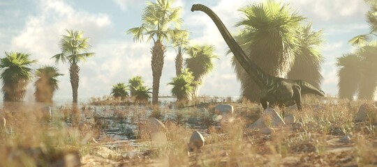 3d rendering of the walking and grazing mamenchisaurus dinosaur © Kostyantyn Ivanyshen