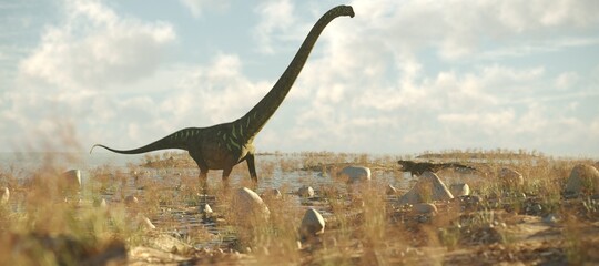 3d rendering of the walking and grazing mamenchisaurus dinosaur © Kostyantyn Ivanyshen