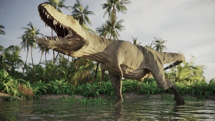 3d rendering of the hunting tyrannosaurus dinosaur