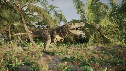 3d rendering of the hunting tyrannosaurus dinosaur