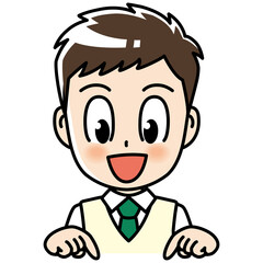 高校生　男子　男子高生　案内　こちら　指差し　 勉強　制服　学生　中学生　中高生　生徒　教育　学校　スクール　授業　学習　勉強　予備校　塾　試験　受験生　受験　夏期講習　夏服　10代　学生服　半袖　かわいい　若い　男子　男の子　男性　男子学生　男　アニメ　マンガ　まんが　漫画　キャラクター　元気　manga