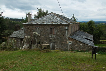 Obraz premium Old stone houses in a village at Mirador de Muronovo in Asturias,Spain,Europe 