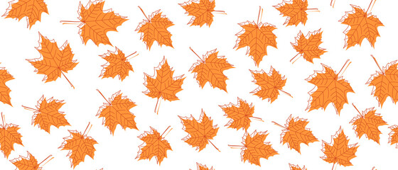 Yellow and orange leaves seamless background on white background. Vector illustration.