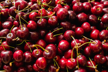 top view of red sweet cherries