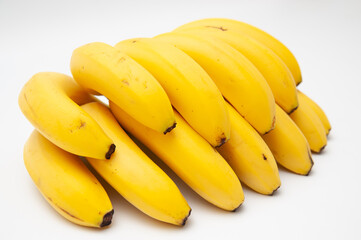 Banana bunch isolated on white background. Perpendicular view.