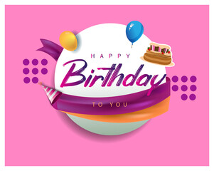 Happy Birthday typography vector design for greeting cards and poster with balloon, confetti and gift box, design template for birthday celebration.
