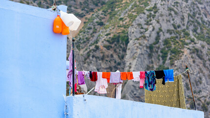 It's Blue wall of Chefchaouen, small town in northwest Morocco famous by its blue buildings