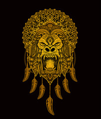 Illustration vector gorilla head mandala style with sacred geometry.