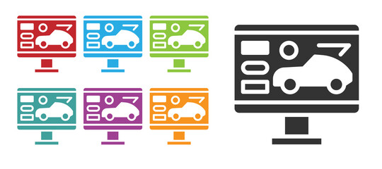 Black Hardware diagnostics condition of car icon isolated on white background. Car service and repair parts. Set icons colorful. Vector Illustration.