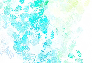 Fototapeta na wymiar Light Blue, Green vector doodle background with leaves, flowers.
