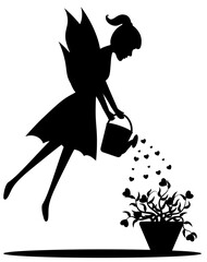 fairy watering a flower in a pot © yuliiamarchenko
