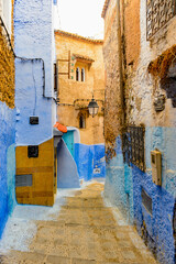 It's Blue wall of Chefchaouen, small town in northwest Morocco famous by its blue buildings
