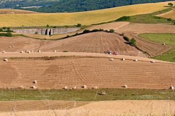 landscape with cultivated fields on the hills of Conza della Campania and Cairano. Campania, Irpinia, Avellino, Italy. 