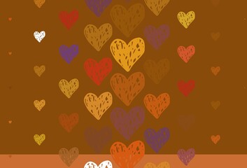 Light Pink, Yellow vector pattern with colorful hearts.