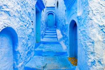 It's Blue wall of Chefchaouen, small town in northwest Morocco famous by its blue buildings