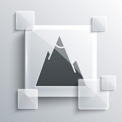 Grey Mountains icon isolated on grey background. Symbol of victory or success concept. Square glass panels. Vector Illustration.