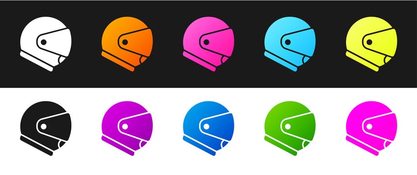 Set Helmet icon isolated on black and white background. Extreme sport. Sport equipment. Vector Illustration.