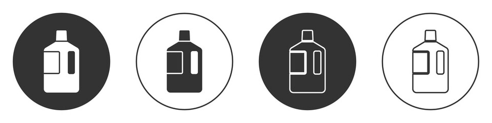 Black Big bottle with clean water icon isolated on white background. Plastic container for the cooler. Circle button. Vector Illustration.