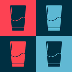 Pop art Glass with water icon isolated on color background. Soda glass. Vector Illustration.