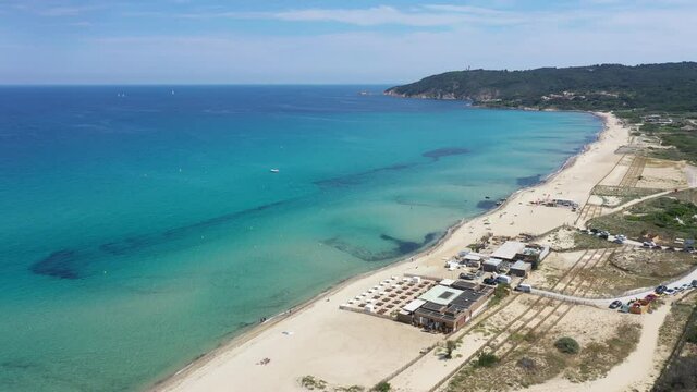 Var department, Ramatuelle - Saint Tropez, Aerial view of Pampelonne beach, the famous beach located on French Riviera