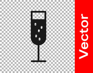 Black Glass of champagne icon isolated on transparent background. Vector Illustration.