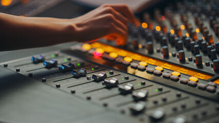 Modern Music Record Studio Control Desk with Automatic Equalizer, Mixer and other Professional...