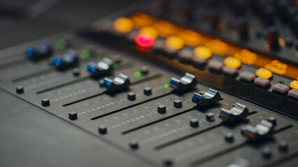 Modern Music Record Studio Control Desk with Automatic Equalizer, Mixer and other Professional...