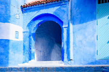 It's Blue painted walls of the houses in Chefchaouen, small town in northwest Morocco famous by its blue buildings