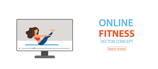 Online fitness yoga classes vector concept. Stay home girl doing