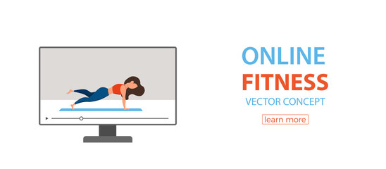 Online fitness yoga classes vector concept. Stay home girl doing