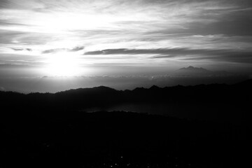 landscape. black and white mountains. Volcano Batur. Indonesia