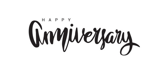 Happy Anniversary lettering text banner, black color. Vector illustration.