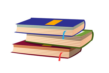 Stack of books with bookmarks, learning textbooks