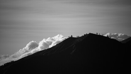 landscape. black and white mountains. Volcano Batur. Indonesia