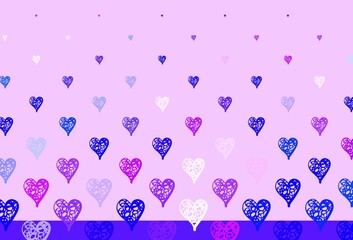 Light Pink, Blue vector template with doodle hearts.