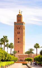 Fototapeta na wymiar It's Minaret of the Koutoubia Mosque of Marrakesh, Morocco. It is the capital city of the mid-southwestern region of Marrakesh-Asfi.
