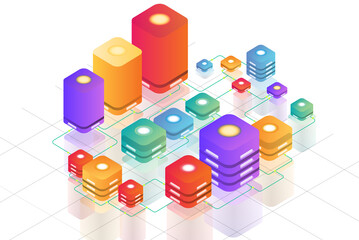 Full color server room illustration with gradient style, data mining center and networking illustration.