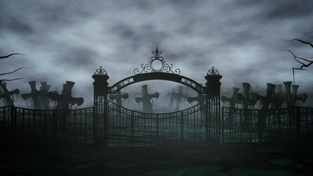 Horror night cemetery, grave. Moonlight . halloween concept. 3d animation