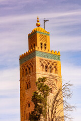 Fototapeta premium It's Minaret of the Koutoubia Mosque of Marrakesh, Morocco. It is the capital city of the mid-southwestern region of Marrakesh-Asfi.