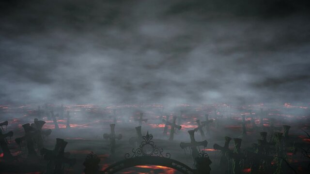 Horror night cemetery, grave. Moonlight . halloween concept. 3d animation
