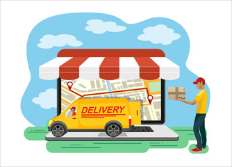Online delivery concept, can use for, landing page, template, ui, web, mobile app, poster, banner, flyer.