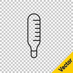 Black line Medical thermometer for medical examination icon isolated on transparent background. Vector Illustration.