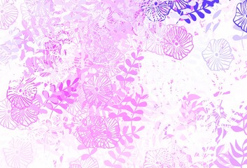 Fototapeta premium Light Purple, Pink vector natural background with leaves, flowers.