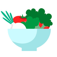 Vegetables in bowl isolated on white background