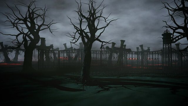 Horror night cemetery, grave. Moonlight . halloween concept. 3d animation