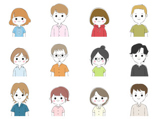 12種類の若い男女セット　白背景
