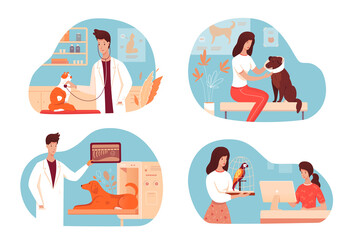 Doctor and animal patient in veterinary clinic set
