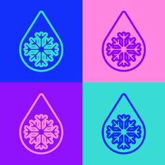Pop art line Defrosting icon isolated on color background. From ice to water symbol. Vector Illustration.
