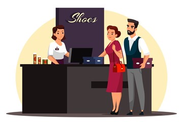 Vector character illustration of shoe store scene